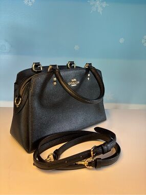 Coach Mini Lillie Carryall - Black Saffiano Leather Satchel with Gold Hardware